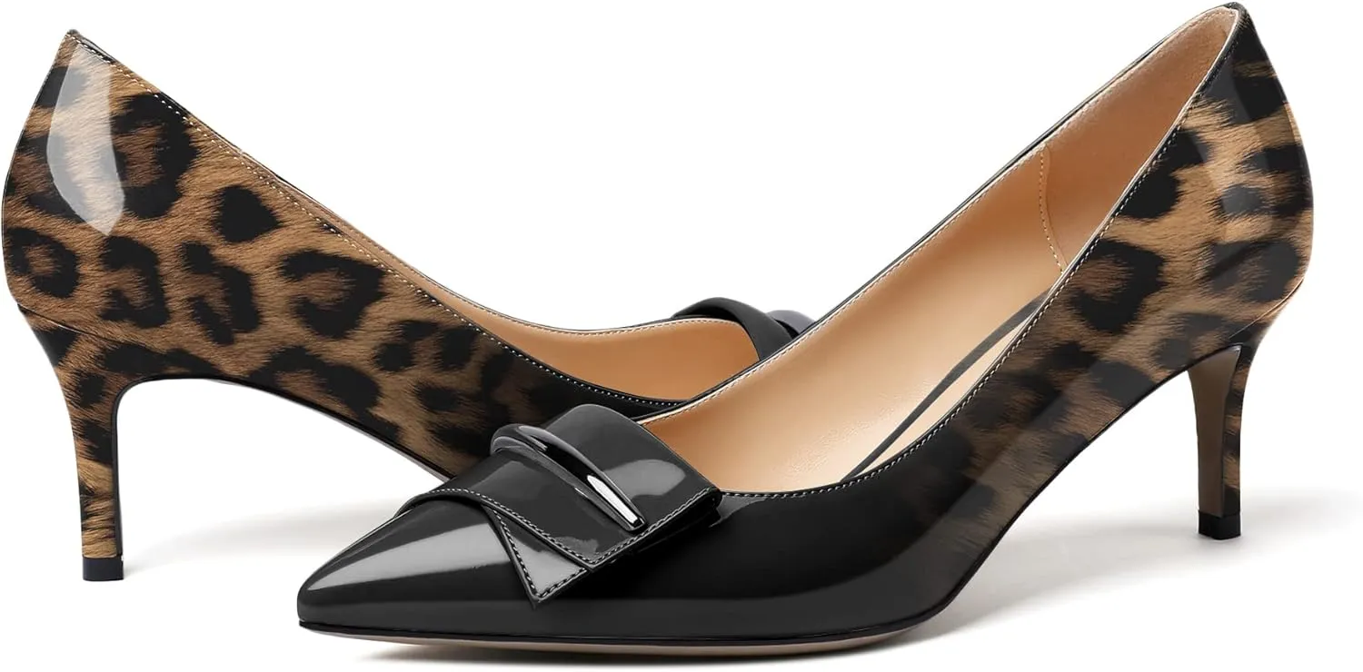 Zamikoo Women's Classic Pointed Toe Pumps 2.5" Kitten Low Heel Slip On Fashion Buckle Dress Shoes for Wedding Party Event US Size 5- Size 13