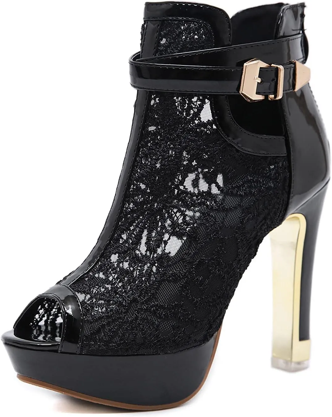 ZBYY Women's Lace Peep Toes High Heels Ankle Boots Open Toe Lace Slip On Wedding Pumps Bride Dress Platform Sandals